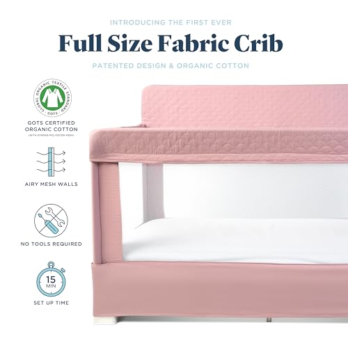 Image of Baby Delight Lunaire Full Size Crib | Breathable Mesh Baby Crib | Tool-Free Assembly Baby Bed | 100% GOTS Certified Organic Cotton Fabric | Organic Rose