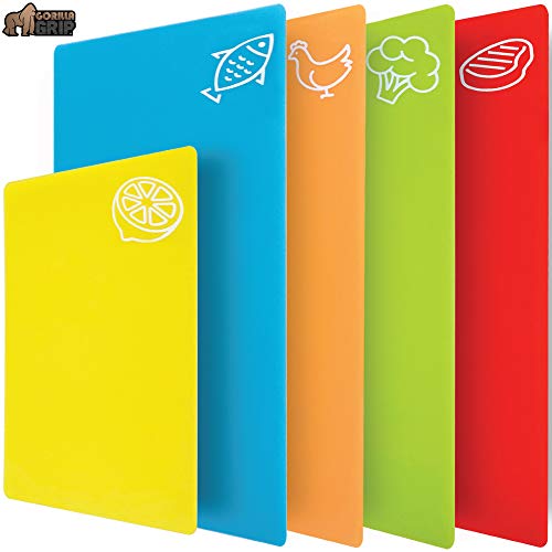 Gorilla Grip Original Set of 5 Flexible Plastic Cutting Boards, 4 Large Plus