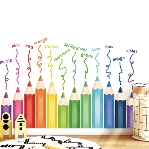 DECOWALL SG2-2417 Adesivi murali con pastelli colorati per l'apprendimento Adesivi educativi matite Bambini Ragazze Ragazzi Camera letto Asilo nido Aula Sala giochi Casa Bambino Staccabile Bastoncino