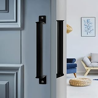 CORSEHILD 2Pcs Heavy Duty Barn Door Handle Pull Set,2Pcs Black Door Handle,Carbon Steel Barn Door Hardware Kitchen Cabinet Handle with 4 Screw for Wooden Gate Sliding Barn Door Closet