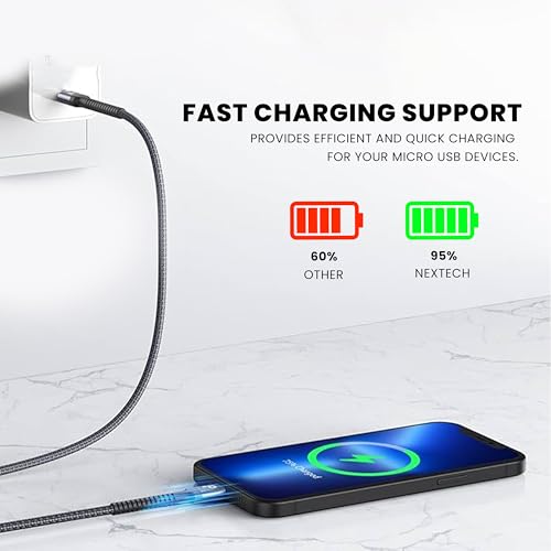 Image of Nextech USB A Male to Micro Sync & Charge Cable (3 Meter) | Fast Charging 3M Braided Micro USB Cable for Smartphones, Tablets & Other Micro USB Devices, Grey