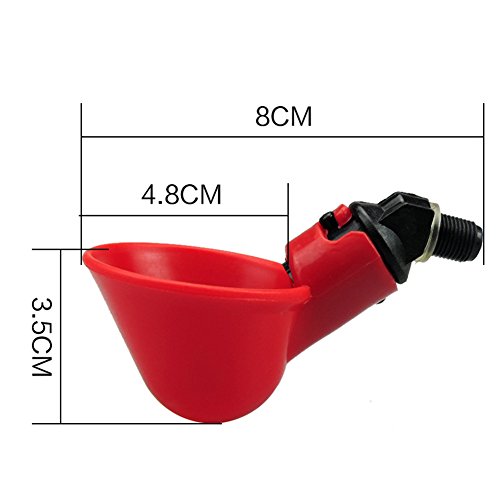 Automatic Chicken/Poultry Drinkers/Waterers with Cups Watering Cups Bowls Red Plastic Backyards Chicken Flock Duck Bird Water Feeder Livestocktool (10)