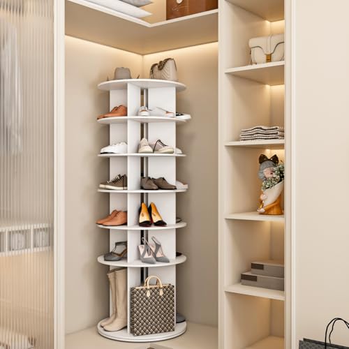 Image of Leavader Tall Rotating Shoe Rack Tower, 6-Tier Spinning Shoe Rack, Free Standing 360 Revolving Shoe Organizer, High Bottom Design Shoe Tower Spinning Storage Lazy Susan for Entryway