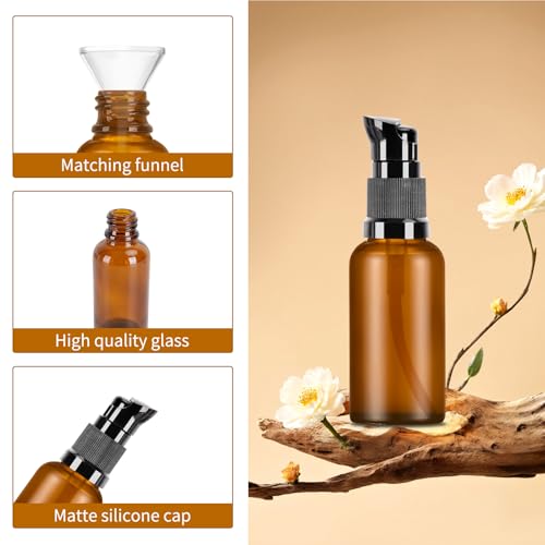 KTPCN 8 Stück Leer Glasflaschen zum Befüllen, 30ml Braunglas Pumpspender, Glas Pumpflasche, Lotionspender Flasche mit Pumpe, für Reise Ätherisches Öle Flaschen Handcreme Spender, mit 4 Trichter (8)