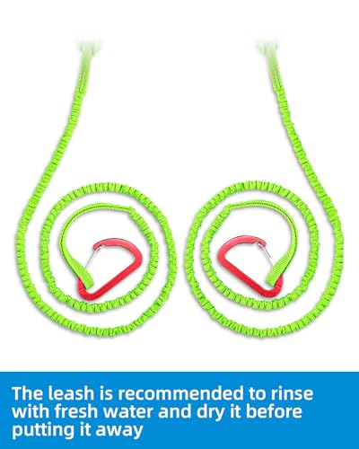 Image of OCEANBROAD Kayak Paddle Leash with D-Ring Stretchable Bungee Strap Lanyard Rope for SUP Kayaking Boating Canoeing Fishing Pole Rod 4-7 Feet Green 2 Pack