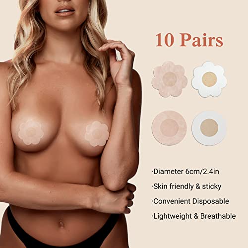 Lefreco Nipple Covers Added Lift Adhesive Strapless Sticky Bras 2 Pairs, Invisible Silicone Pasties Breast Petals For Women(M) Creme #TOP3