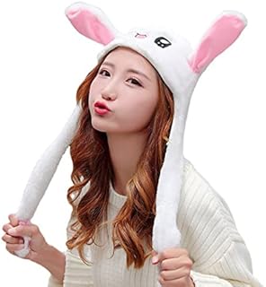 Plush Bunny Hat with Moving Ears White Kawaii Rabbit Hat Funny Floppy Ear Hat for Boys Girls and Women Cosplay Anime Costume for Kids Easter Christmas Birthday Party Gifts