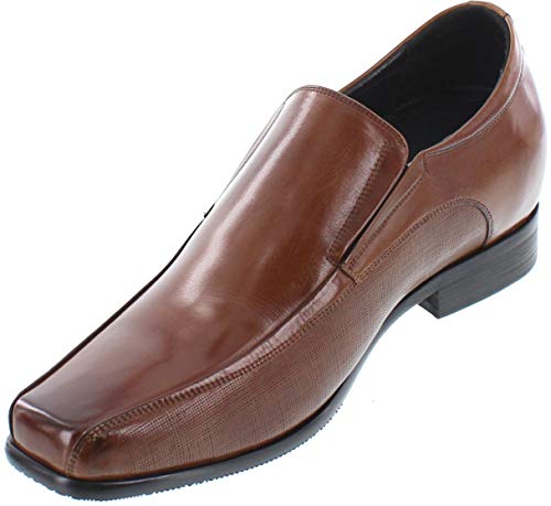 CALTO Men's Invisible Height Increasing Elevator Shoes - Copper Brown Premium Leather Slip-on Dress Loafers - 3 Inches Taller - Y3022 - Size 10.5 D(M) US2