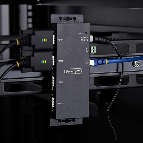 Image of StarTech.com 4-Port Serial to Ethernet Adapter, IP Serial Device Server for Remote RS232 Devices, Wall /DIN Rail, LAN to DB9, TAA