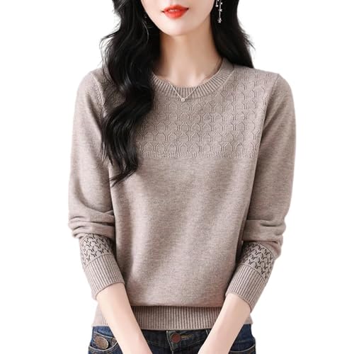 Rivccku Women's Wool Sweater Fall Winter Casual Crewneck Long Sleeve Ribbed Knitted Pullover Sweater Jumper