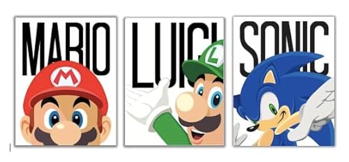 Mario, Luigi, Sonic Art Print Set of 3, Gaming Room