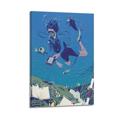 Poster mural moderne recherche sous-marine WIZIGM sur toile avec cadre pour salon 30x45 cm