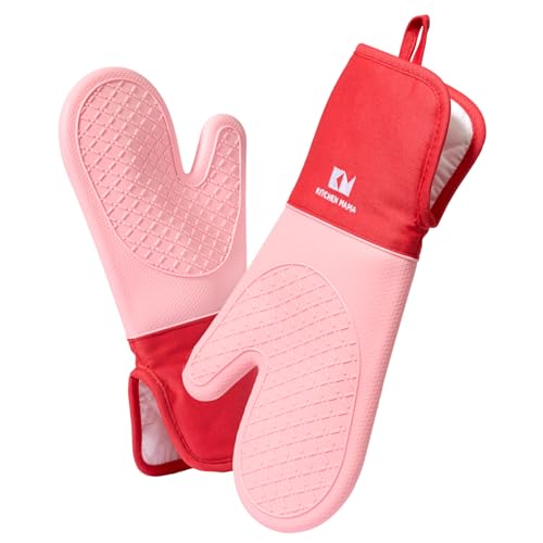 Kitchen Mama UltraShield Silicone Oven Mitts, Red