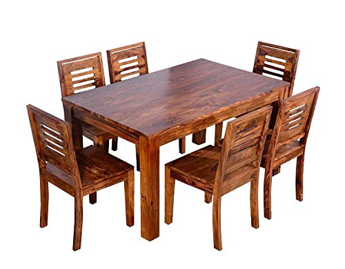 Image of SHRI MINTU'S ART Solid Sheesham Wood Dining Table 6 Seater | Six Seater Dinning Table with 6 Chairs for Home | Dining Room Sets for Kitchen & Restaurants | Rosewood, Brown Teak Finish