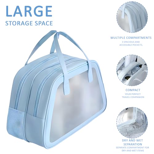 Image of Kuber Industries Pack of 2 Waterproof Skincare /Cosmetic Bag for Women | Space-Saving Makeup & Travel Toiletry Pouch | Aesthetic Vanity Kit & Wash Bag for Girls | YJ-20-BLU | Transparent - Blue