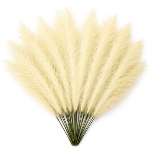 Image of CURATED CART Faux Pampas Grass, 12 Pcs Small Artificial Flowers for Home Decoration, Office, Bedroom, Living Room, Table Decor and Craft Corner Styling, 41 cm Height, (Without Vase) (Biege)