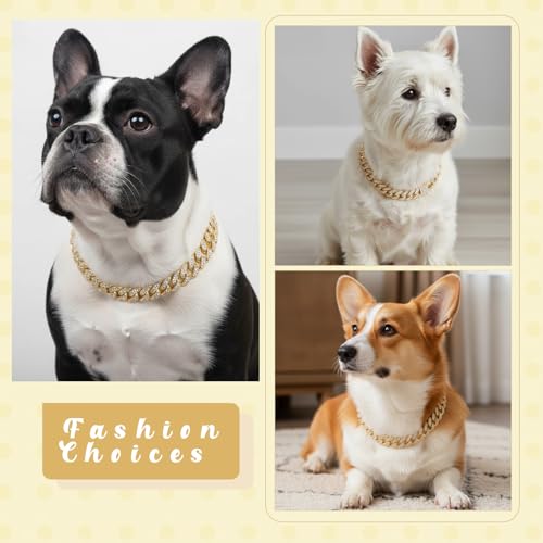 Image of Tallew Dog Chain Diamond Collar Gold 16 mm Wide Walking Metal Chain Necklace with Secure Buckle Pet Cuban Style Collar Jewelry Accessories for Small Medium Large Dog Cats(17 Inch)