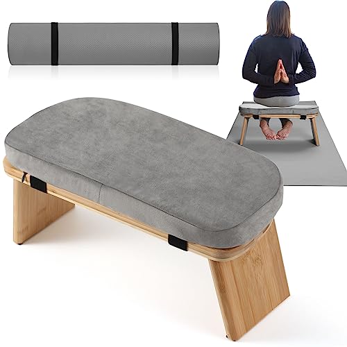 Sintuff Meditation Bench And Yoga Mats Gray Folding Meditation Bench Non Slip Exercise Mat Meditation Kneeling Stool With Locking Magnetic Hinges Workout Mats For Women Men Home Meditation Prayer Yoga #TOP25