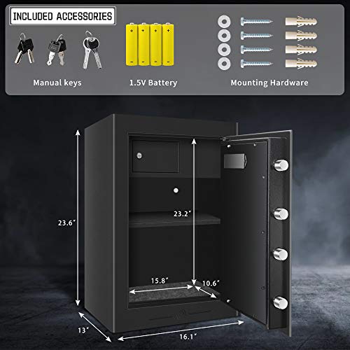 Security Home Safe, 2.05 Cubic Safe Box with Digital Screen Touch Keypad & Key Lock, Double Safety Gun Safe for Pistols Home Office Cash Watch Jewelry Money Safe, LCD Display