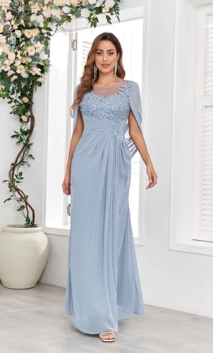 TORYEMY Cape Sleeve Mother of The Bride Dresses Mermaid Long Chiffon Lace Mother of The Groom Dresses for Wedding3