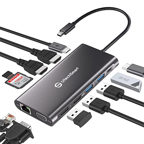 UtechSmart USB C Docking Station Triple Monitor - Universal Laptop Docking Station 12 in 1 for Thunderbolt 3/4, USB C Dock with USB 3.0 and 4K HDMI for MacBook Pro/Air/M1/M2 & Windows