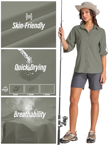 Womens UPF 50 Long Sleeve Sun Shirt Safari Hiking Quick Dry UV Protection Button Up Travel Shirt for Fishing Gardening Africa3