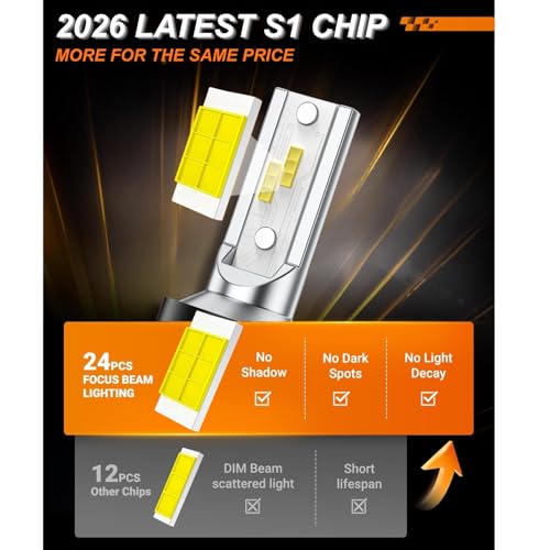 Image of H13 Fog Bulbs, 64000LM 6500K Cool White, Real 1:1 Size 3Min Plug n Play 9008 /H13 Fog Light Bulbs, 99% Compatible, No CANbus Errors, Anti Flickering, IP68 proof Over 70000h Long Lifespan, Pack of 2