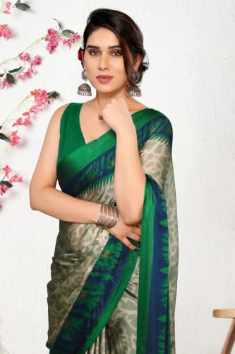 Image of MIRCHI FASHION Saree for Woman Chiffon Leaf Printed | Lightweight Daily Wear Comfortable Women's Sari with Blouse Piece (Available in 30 Styles)