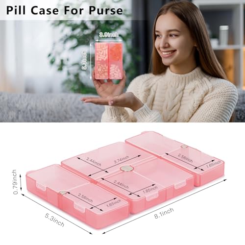 Image of FYY Travel Pill Organizer, 7 Compartments Large Pill Box Case-Clear Red