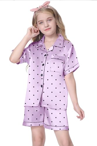 Image of Girls & Womens Satin Pajamas Set, Silk Button-Down Sleepwear 2 Piece Nightwear, 3 Years - Women XXL