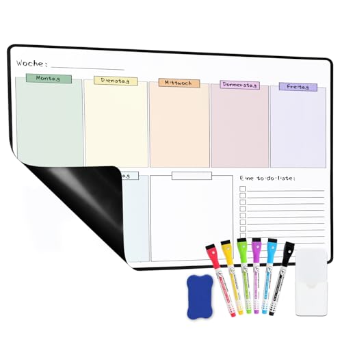 40×30cm Wochenplaner Abwischbar Magnetisch Whiteboard Wochenplaner Abwischbar Trocken Abwischbare WhiteboardFolie Planermagnete Ideal zur Verwendung als Tagesplan Oder To Do Liste