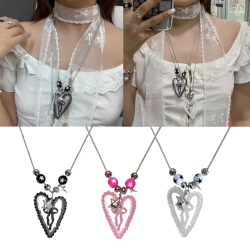 Collier nœud papillon acrylique chaîne délicate et pendentif cœur mode - 4