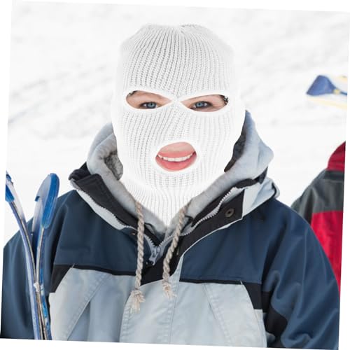 VALICLUD Mascarilla de esquí con 3 agujeros para hombres y mujeres, balaclava tejida, máscara facial para actividades al aire libre, cálida y cómoda para esquí y ciclismo, blanco miniatura 6