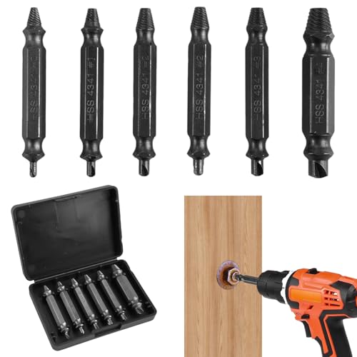 6 Piezas Extractor de Tornillos Aleación de Acero HSS 4341 de Rotos con Estuche #0-#4 Cinco Tamaños