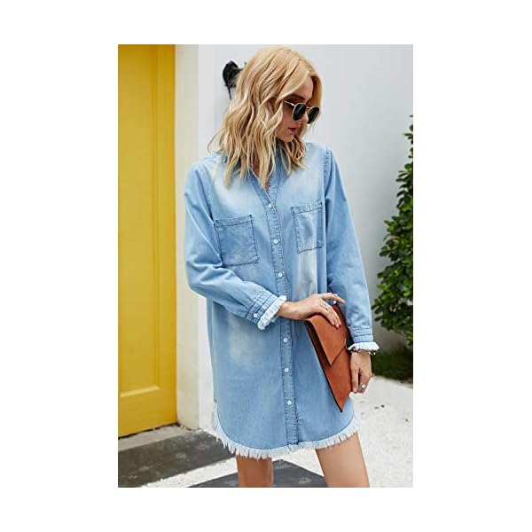 Women-Denim-Shirt-Dresses-Long-Sleeve-Distressed-Jean-Dress-Button-Down-Casual-Tunic-Top Zilcremo Women Denim Shirt Dresses Long Sleeve Distressed Jean Dress Button Down Casual Tunic Top Lightblue L