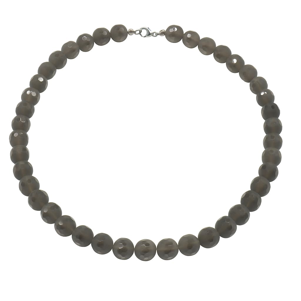 Collier en quartz fumé facetté mat et fermoir précieux argent 925