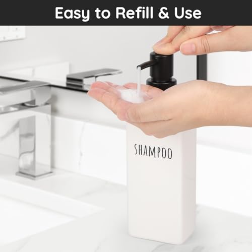 Image of Segbeauty Square Soap Dispenser, 3 Pack Plastic Modern Bathroom Dispenser, 16.9oz Refillable Shampoo and Conditioner Bottle, 500ml Empty Lotion Gel Bottle for Body Shower Modern Bathroom