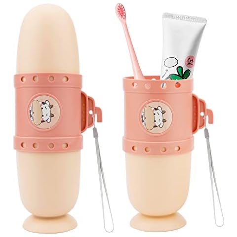 Pwsap Toothbrush Travel Case, Removable and Portable 3 in 1 Toothbrush Holder Cup, Use for Travel, Hiking,Camping, School, Bathroom, Cute and Playful Submarine Styling for Kids and Teens (Pink) Cover
