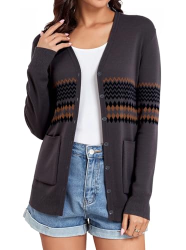 Image of Women's Lightweight Button Down Cardigan Sweaters Long Sleeve Classic V Neck Knit Soft Shrugs with Pocket