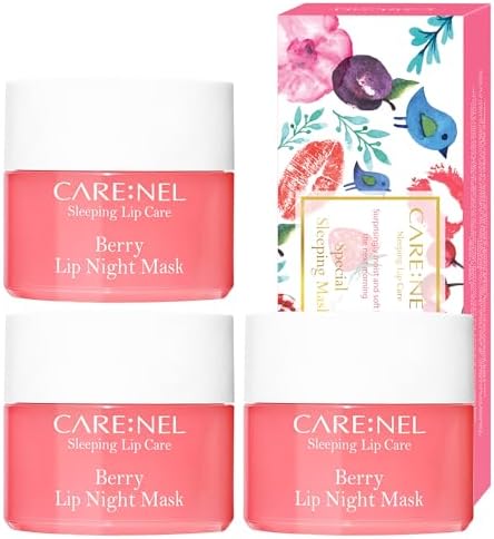 CARENEL Lip Sleeping Mask 5g (Berry 3Set) - Moisturizer for Dry Lips - Overnight Treatments Balm, Day and Night Repair Gloss, Scrubs Exfoliator