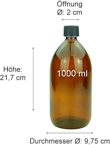Devitre braune Glasflasche 1000 ml mit Deckel Messbecher und Beschriftungsetikett