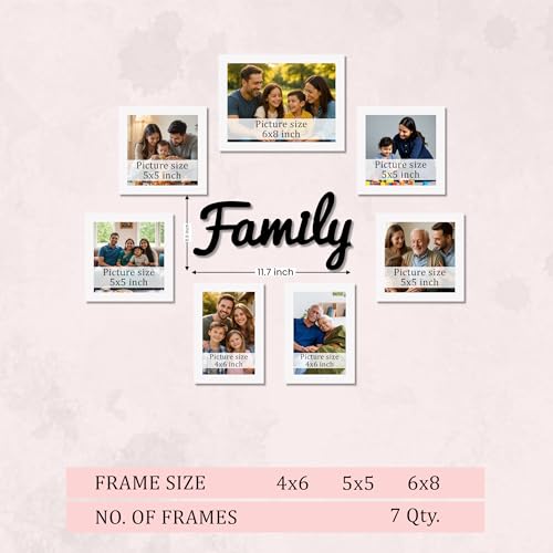 Image of Family Photo Frame Set of 7 for Wall Decor, Wooden Finish Collage Picture Frames for Living Room, Bedroom, Multi-Size Wall Hanging Gallery Frame Set, (4 Sets 4x6, 2 Set 6x4, 1 Set 6x8 Inch)