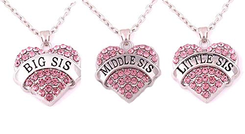 Image of Crystal Heart Necklaces Set Mom Big Sis Middle Lil Sister