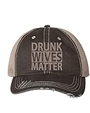 Trenz Shirt Company Women Embroidered Drunk Wives Matter Distressed Baseball Cap, Brown/Tan