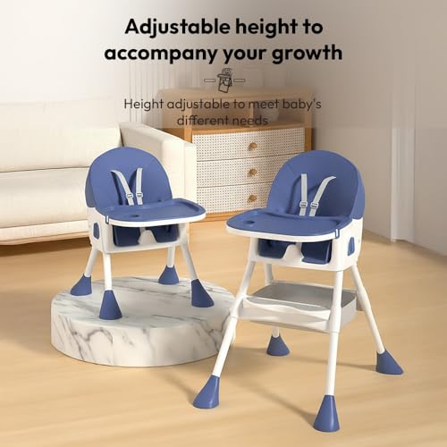 Image of StarAndDaisy High Chair for Baby 6 Months to 5 Years /Adjustable Height Feeding Chair with 4 Reclining Seat Positions, Double Food Tray, Foldable Design & Wheels /High Chair for Baby (Blue)