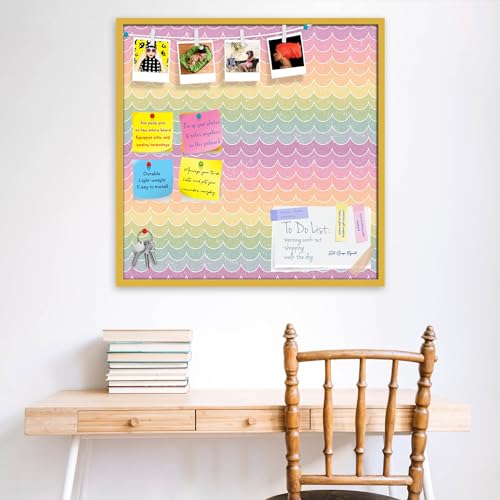 Image of ArtzFolio Wavey | Bulletin Board Notice Pin Board | Vision Soft Board Combo with Thumb Push Pins & Sticky Notes | Golden Frame | 28 x 28 inch (71 x 71 cms)