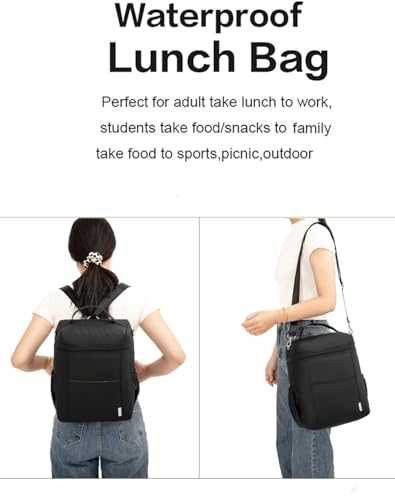 Image of NOL Natural Organic Lifestyle Insulated Lunch Bags for Women Cooler Bag Lightweight Nylon Waterproof Lunch Box For Work (Black, Large)