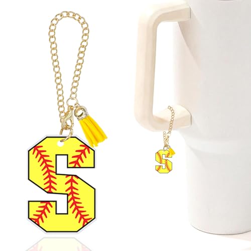 Ldntly Softball Gifts Letter Charm Accessories for Stanley Cup Softball Initial Keychain Charm for Stanley Tumbler Charms for Purse Backpack Gifts for Women Softball Lovers Girls Mom Sister Birth S