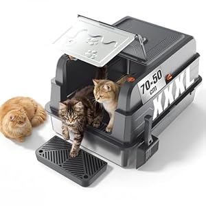 Devoko Katzenklo Edelstahl, XXXL Katzenklo Edelstahl mit Deckel, 3-in-1 geschlossene Katzentoilette mit Geruchsneutralisator-Pack und Streuschaufel, geeignet für große Katzen bis 20 kg.