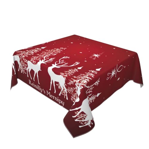 Nappe de Noël carrée cerf douce et sans plis pour table de fête
